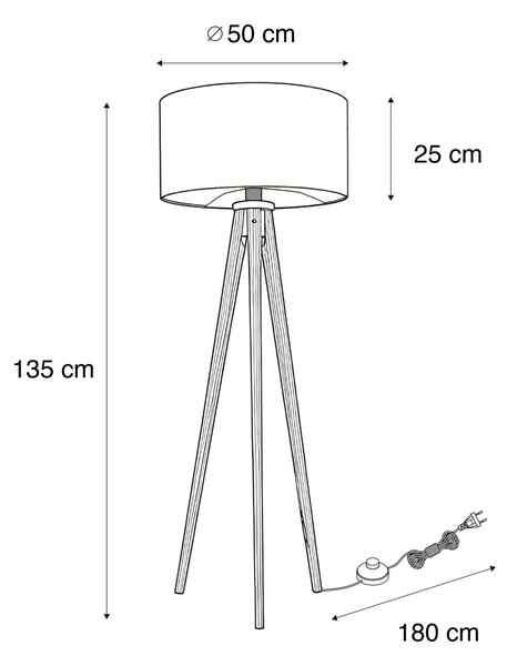 Moderne vloerlamp walnoot hout met beige bouclé kap 50cm - Tripod Classic