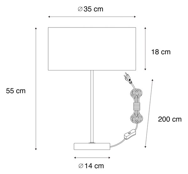 Lampă de masă din alamă cu abajur oval din catifea verde 35cm - Simplo