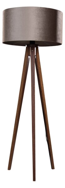 Lampă de podea cu trei picioare din lemn de nuc cu abajur din catifea taupe 50 cm - Tripod Classic