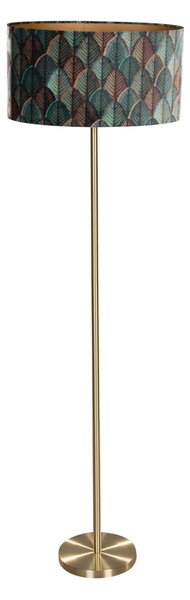 Lampă de podea din alamă cu abajur oval din velur cu design frunze 50cm - Simplo
