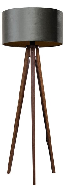 Lampă de podea cu trepied din lemn de nuc cu abajur din catifea verde 50cm - Tripod Classic