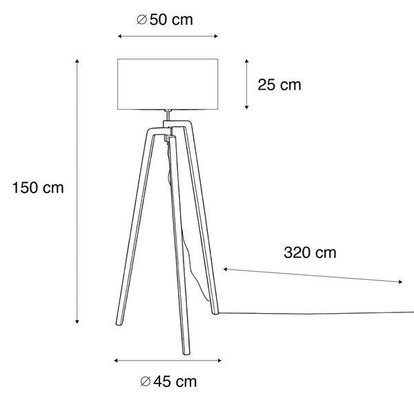 Lampă de podea neagră tip trepied cu abajur maro cu interior auriu 50cm - Puros