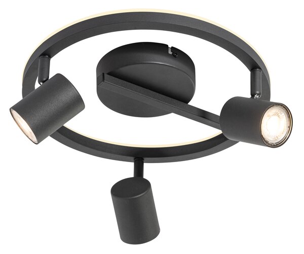 Spot luminos de tavan negru GU10 50mm cu 3 lumini rotund, cu iluminare de fundal și comutator cu 3 căi - Back Up