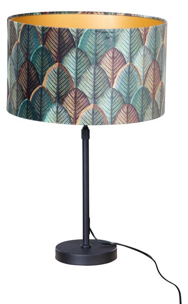Lampă de masă neagră cu abajur din velur cu design frunze și interior auriu - Parte