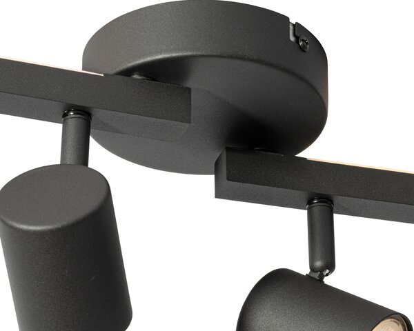 Spot de tavan negru GU10 50mm cu 4 lumini, inclusiv iluminare de fundal și comutator cu 3 căi - Back Up