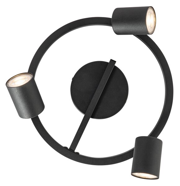 Spot luminos de tavan negru GU10 50mm cu 3 lumini rotund, cu iluminare de fundal și comutator cu 3 căi - Back Up