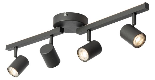 Spot de tavan negru GU10 50mm cu 4 lumini, inclusiv iluminare de fundal și comutator cu 3 căi - Back Up