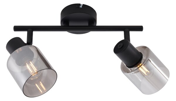 Plafonieră modernă neagră cu două lumini și abajururi rotunde din sticlă fumuriu - Cilin
