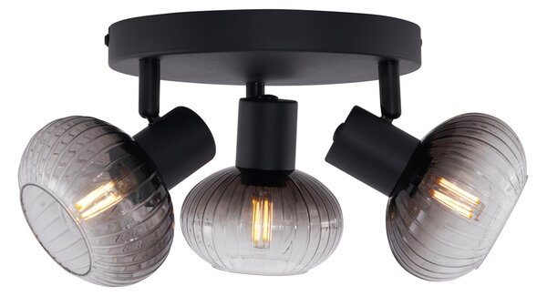 Spotlight modern pentru tavan negru cu sticlă fumuriu rotundă 3 lumini - Teddy
