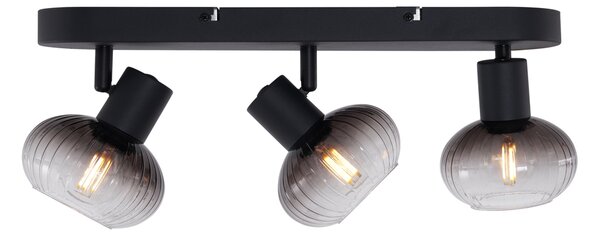 Spotlight plafon rotund negru cu sticlă fumuriu 3 lumini - Teddy