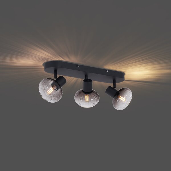Spotlight plafon rotund negru cu sticlă fumuriu 3 lumini - Teddy