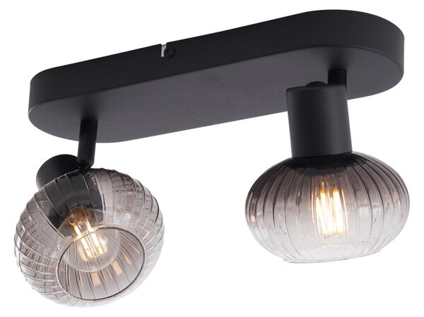 Spotlight plafon rotund negru cu sticlă fumuriu 2 lumini - Teddy