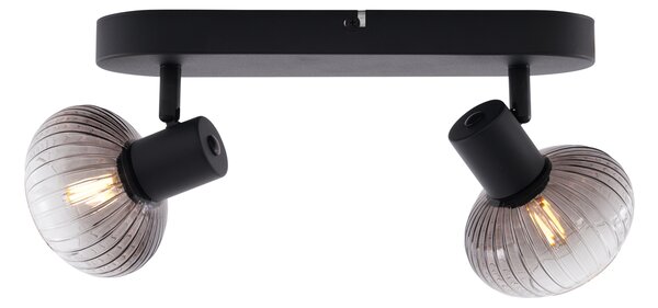 Spotlight plafon rotund negru cu sticlă fumuriu 2 lumini - Teddy