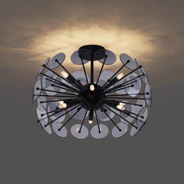 Plafonieră Art Deco neagră cu sticlă fumuriu - Atomic