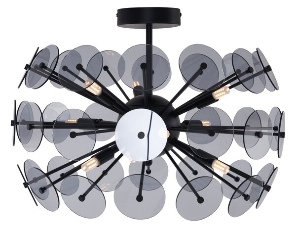 Plafonieră Art Deco neagră cu sticlă fumuriu - Atomic