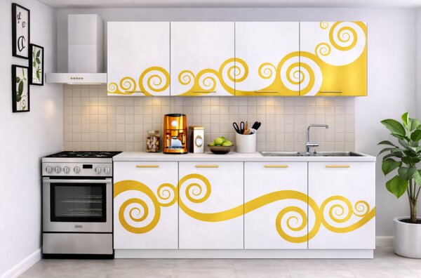 Bucatarie Roma 200 cm Alb cu Ornament Gold