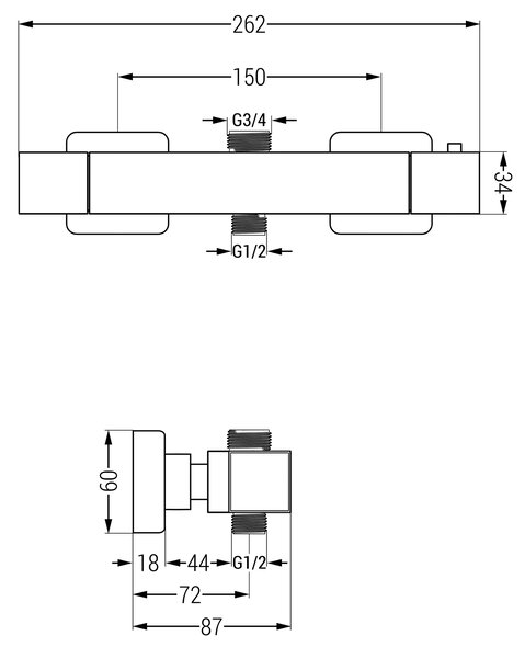 Mexen Tord, set de duș cu baterie termostatică Cube cu atașament superior, negru mat, 77250200-70