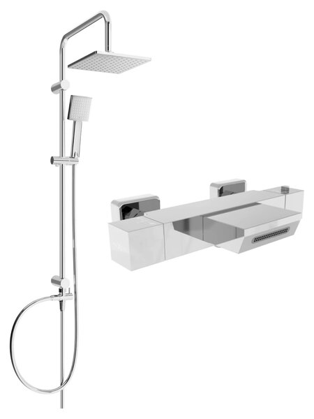 Mexen Tord, set de duș cu duș cu efect de ploaie și robinet termostatic pentru baie CUBE, crom, 77360200-00