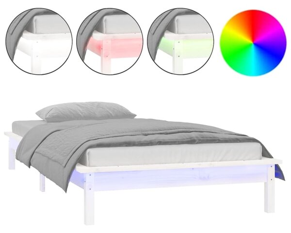Cadru de pat cu LED, alb, 100x200 cm, lemn masiv