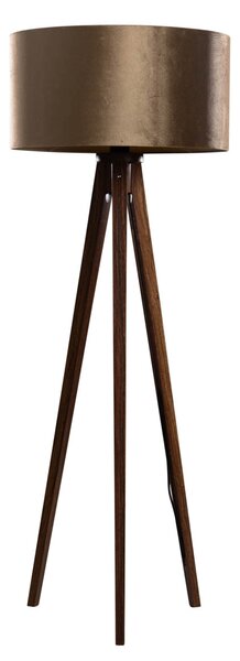 Lampă de podea cu trepied din lemn de nuc cu abajur din catifea bronz 50cm - Tripod Classic