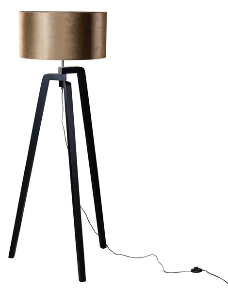 Lampă de podea neagră cu abajur din catifea bronz 50cm - Puros