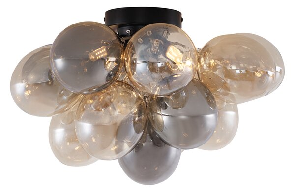 Plafonieră de design negru cu chihlimbar și sticlă fumuriu 4 lumini - Uvas