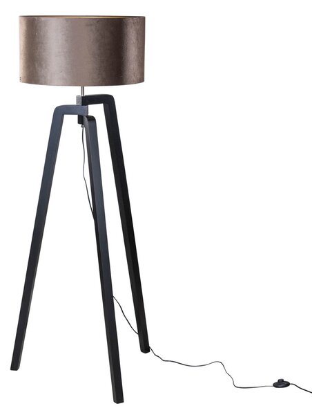 Lampă de podea neagră cu abajur din catifea maro 50cm - Puros