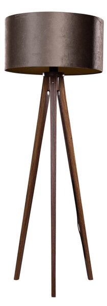 Lampă de podea cu trepied din lemn de nuc cu abajur din catifea maro 50cm - Tripod Classic