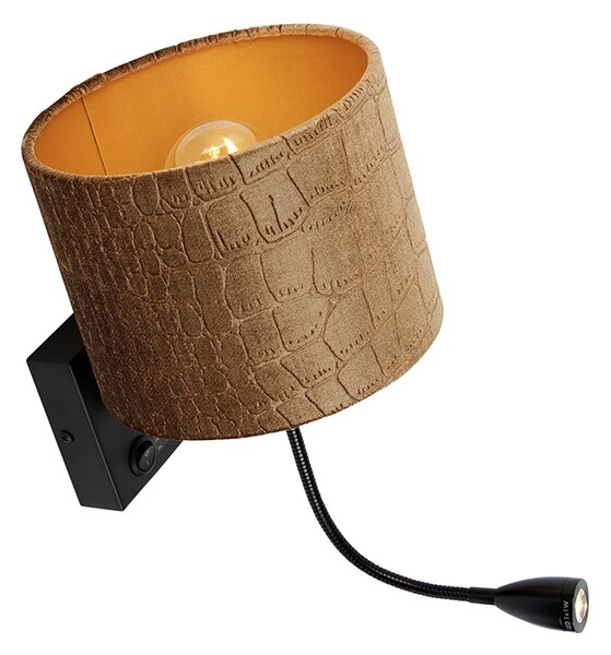 Aplică neagră cu abajur din catifea, design crocodil, 18 cm - Brescia