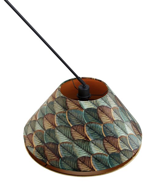Lampă Pandantiv Negru cu Abajur Dublu din Catifea, Design Frunze și Bej - Blitz