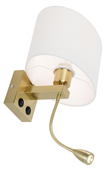Aplică perete alamă cu abajur oval din in alb 25cm - Brescia Combi