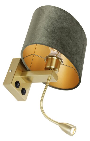 Aplică de perete din alamă cu abajur oval din catifea verde 25cm - Brescia Combi