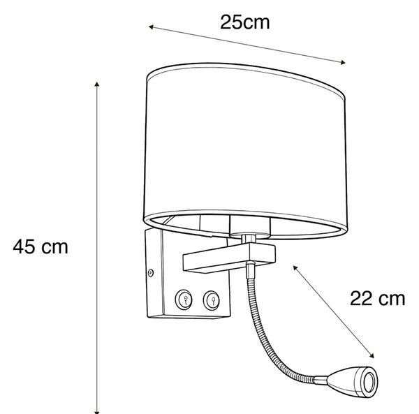 Aplică de perete din oțel cu abajur oval din velur negru 25cm - Brescia Combi