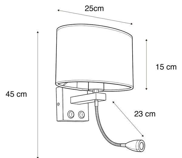 Aplică perete alamă cu abajur oval din in alb 25cm - Brescia Combi