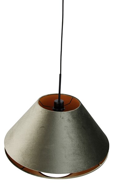 Lampă pandantiv neagră cu abajur dublu din catifea verde cu interior auriu - Combi 1