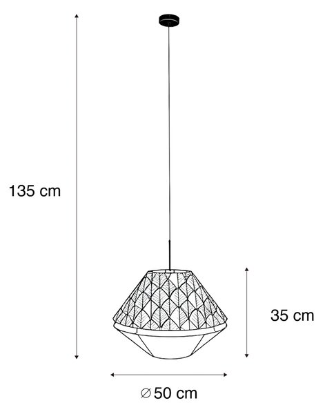 Lampă pandantiv neagră cu abajur dublu din catifea, design frunze și bej - Combi 1