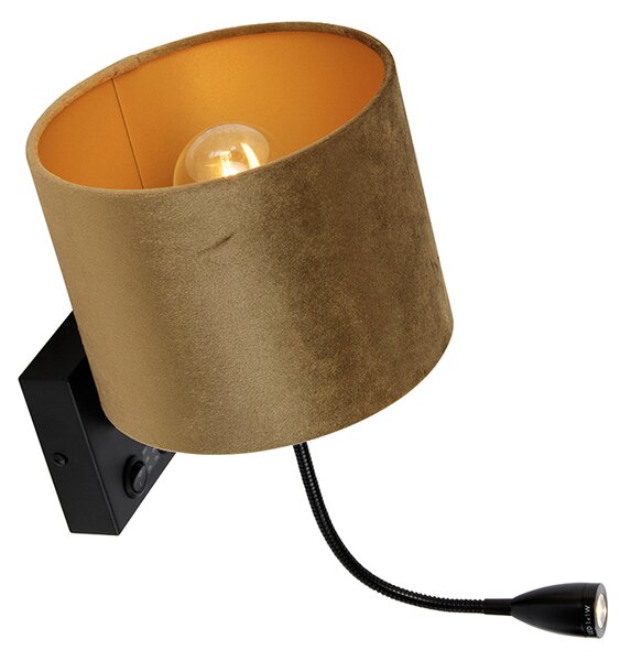 Aplică neagră cu abajur din catifea bronz 18cm - Brescia