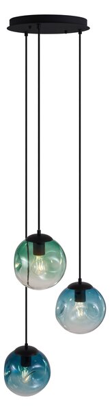 Lampă suspendată Art Deco neagră cu sticlă albastră și verde cu 3 lumini - Douglass