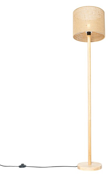 Lampă inteligentă de podea din lemn cu abajur din in natural 32 cm, incl. Wifi A60 - Mels