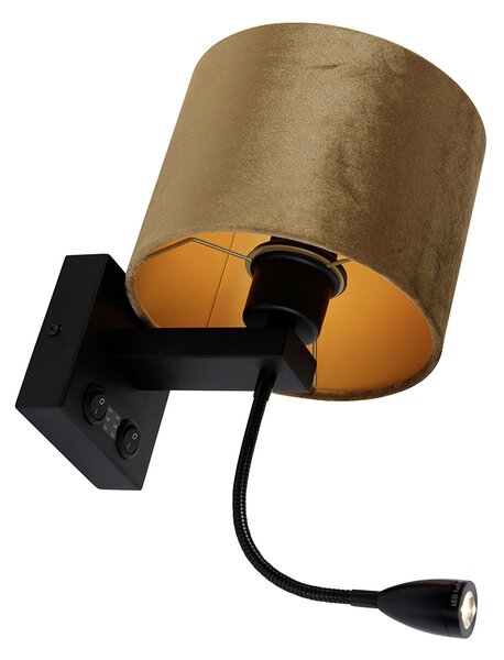 Aplică neagră cu abajur din catifea bronz 18cm - Brescia