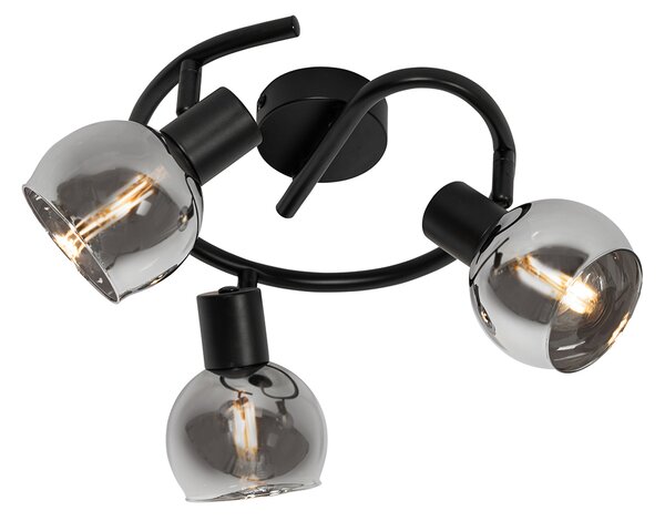Spot inteligent de tavan negru cu sticlă fumurie 3 lumini incl. WiFi P45 - Vidro