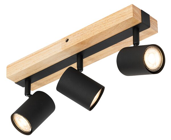 Spot inteligent de tavan negru cu lemn 3 lumini rotativ și înclinabil, incl. Wifi GU10 50mm - Jeana