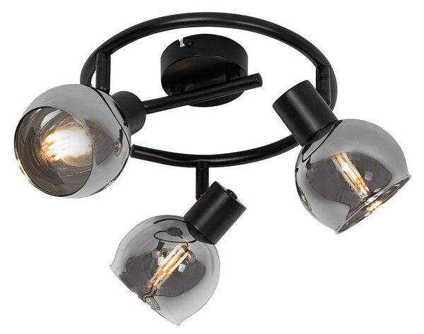 Spot inteligent de tavan negru cu sticlă fumurie 3 lumini incl. WiFi P45 - Vidro