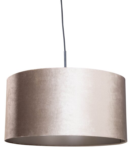 Lampă suspendată neagră cu abajur de catifea gri-maroniu 50cm - Combi 1