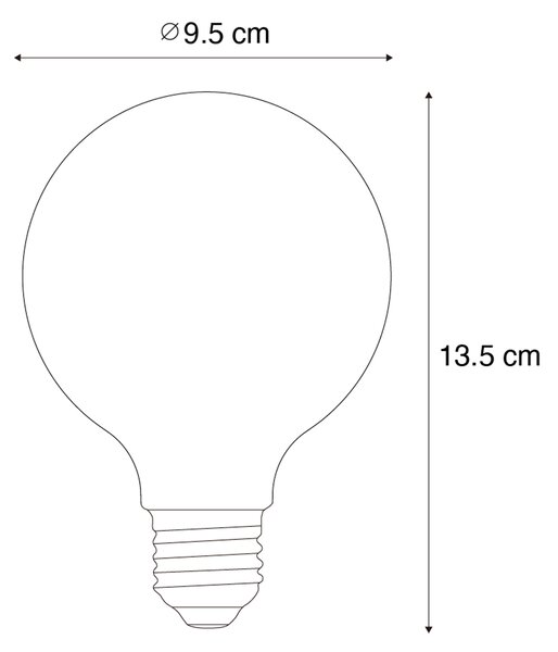 Set 5 becuri Bec LED cu filament spiralat E27 reglabil G95 4W 270lm 2200K