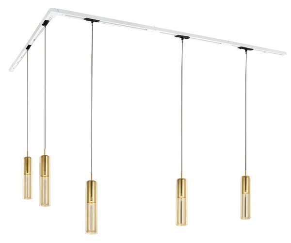 Sistem de iluminat modern pe șină cu 5 pendule aurii monofazat - Iconic Lloyd