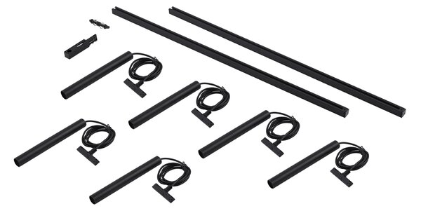Sistem de iluminat modern pe șină cu 6 lămpi suspendate negre monofazat - Slimline Keno
