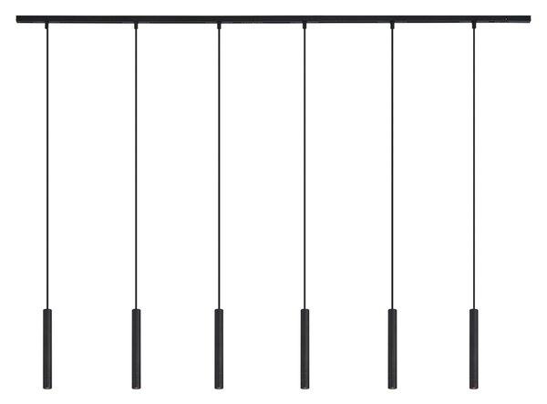 Sistem de iluminat modern pe șină cu 6 lămpi suspendate negre monofazat - Slimline Keno