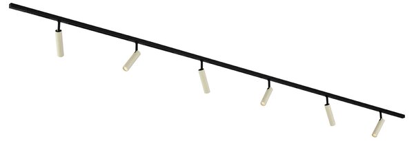 Sistem modern de iluminat pe șine cu 6 spoturi bej și negre monofazat - Slimline Uzzy