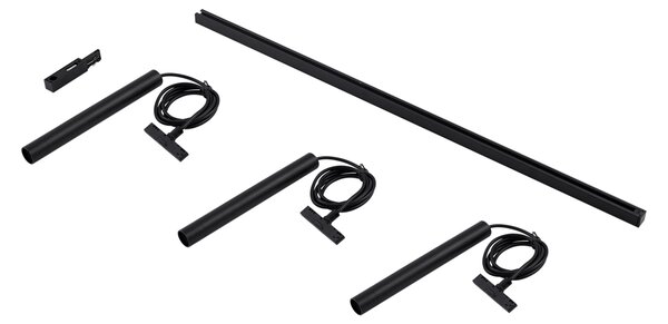 Sistem modern de iluminat pe șine cu 3 pendule negre monofazat - Slimline Keno